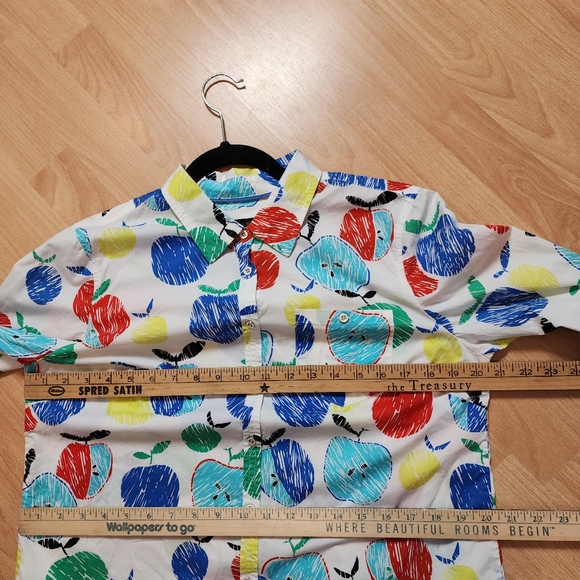 Talbots Apple Print Long Sleeve Button Down Shirt Roll Tab Sleeves Size Medium - Picture 8 of 16